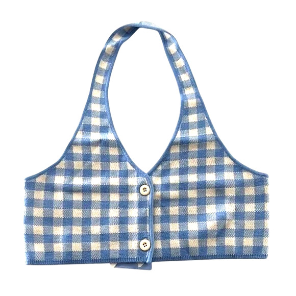 Majorelle Revolve Addy Cropped Halter Top Blue White XL NWT - Picture 6 of 9